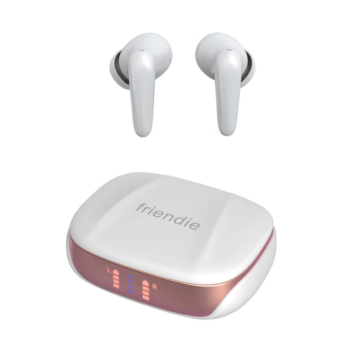 Auriculares ANC Friendie AIR Focus | Cancelación Ruido 30dB | Qi | Blanco Perla y Oro Rosa