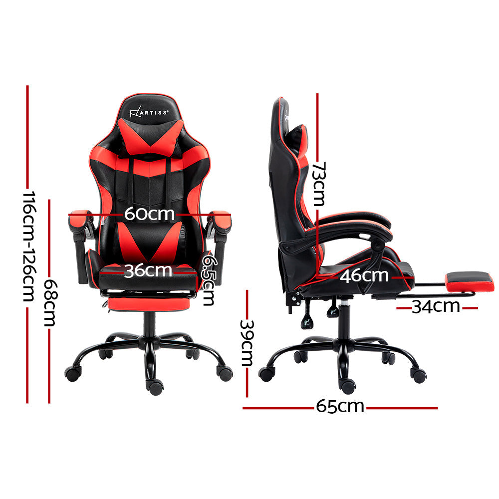Silla Gaming y Oficina Artiss con Reposapiés Reclinable - Roja y Negra