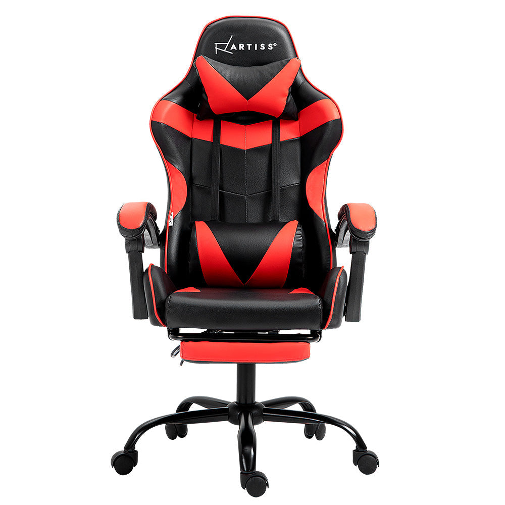 Silla Gaming y Oficina Artiss con Reposapiés Reclinable - Roja y Negra