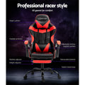 Silla Gaming y Oficina Artiss con Reposapiés Reclinable - Roja y Negra