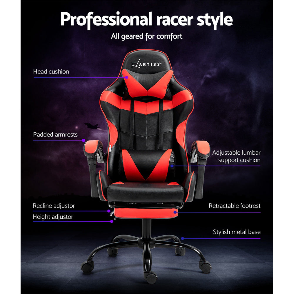 Silla Gaming y Oficina Artiss con Reposapiés Reclinable - Roja y Negra