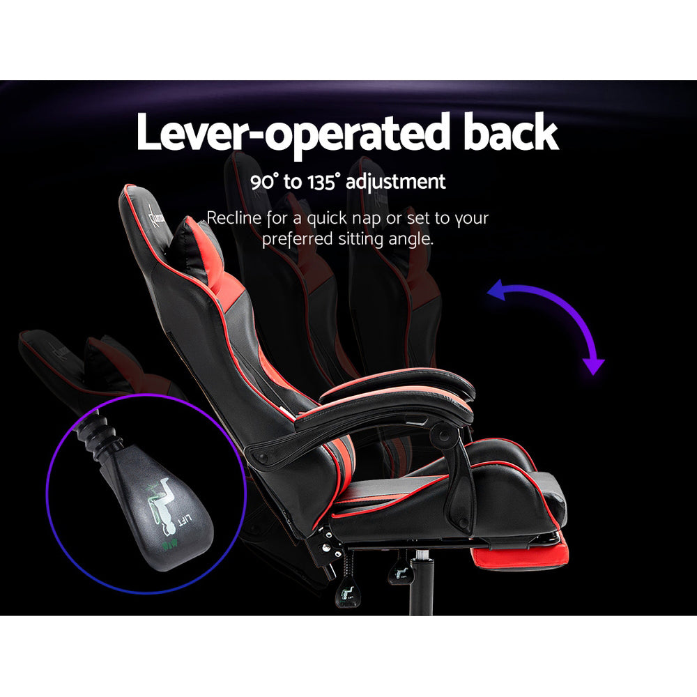 Silla Gaming y Oficina Artiss con Reposapiés Reclinable - Roja y Negra