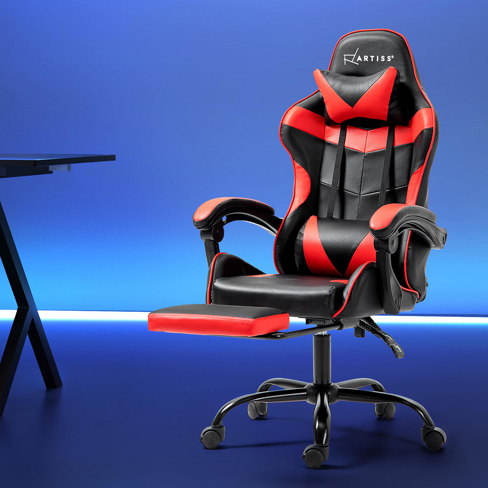Silla Gaming y Oficina Artiss con Reposapiés Reclinable - Roja y Negra